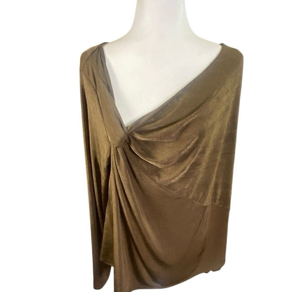 Good American Women’s 7 (3X) Long Sleeve Front Knot Blouse Shirt Mocha Brown NWT